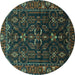 Round Persian Turquoise Traditional Rug, tr611turq