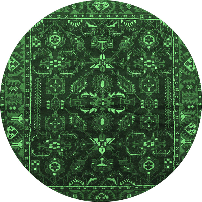 Round Machine Washable Persian Emerald Green Traditional Area Rugs, wshtr611emgrn