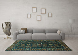 Machine Washable Persian Turquoise Traditional Area Rugs in a Living Room,, wshtr611turq