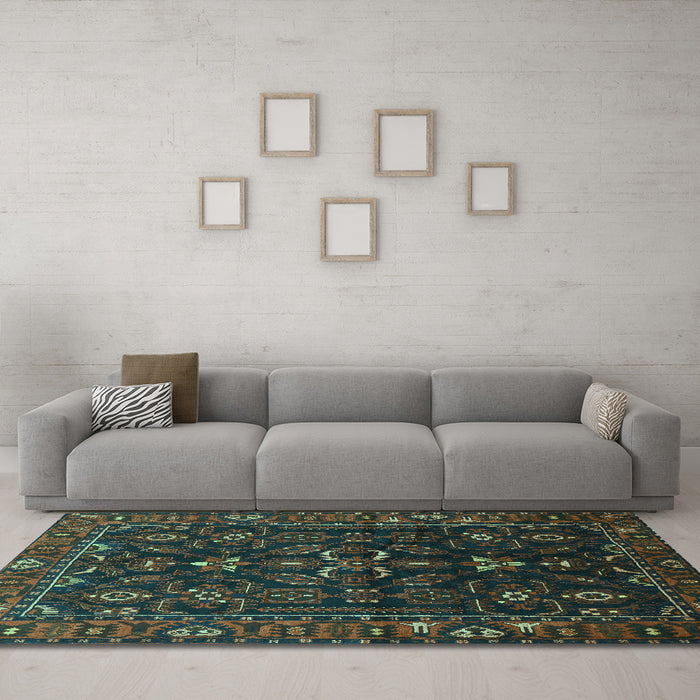 Machine Washable Persian Turquoise Traditional Area Rugs in a Living Room,, wshtr611turq