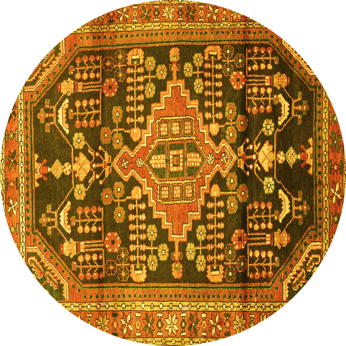Round Persian Yellow Traditional Rug, tr612yw