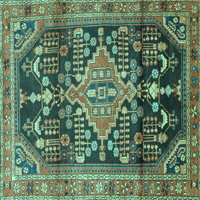 Square Machine Washable Persian Turquoise Traditional Area Rugs, wshtr612turq