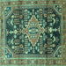 Square Machine Washable Persian Turquoise Traditional Area Rugs, wshtr612turq