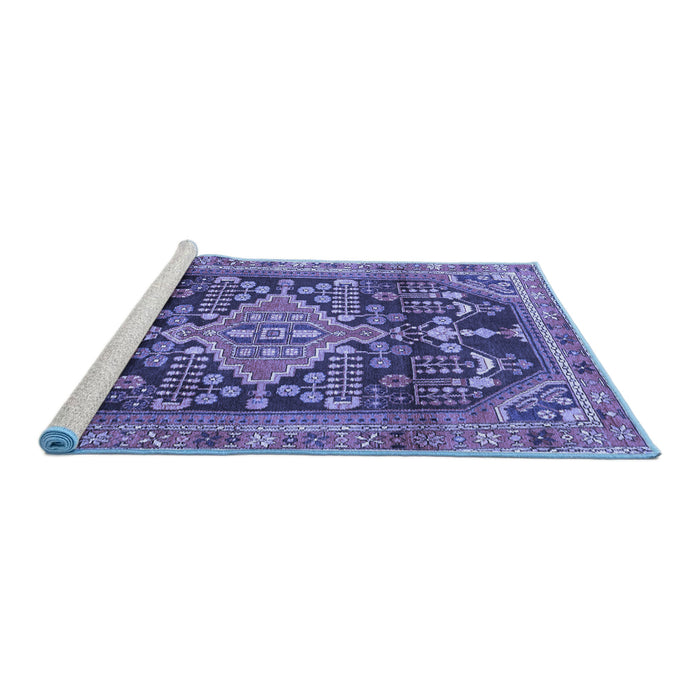 Sideview of Machine Washable Persian Blue Traditional Rug, wshtr612blu