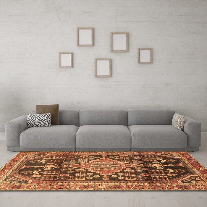 Machine Washable Persian Brown Traditional Rug in a Living Room,, wshtr612brn