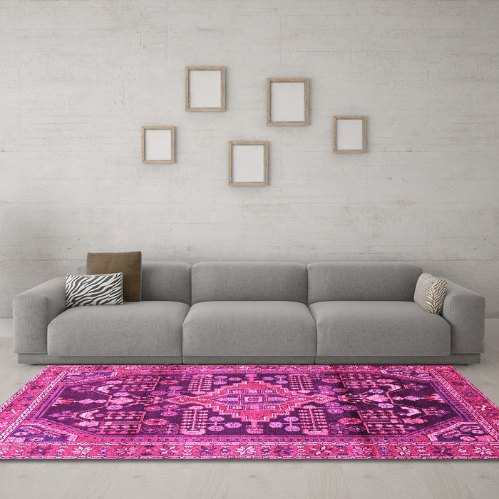 Machine Washable Persian Pink Traditional Rug in a Living Room, wshtr612pnk