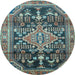 Round Machine Washable Persian Light Blue Traditional Rug, wshtr612lblu