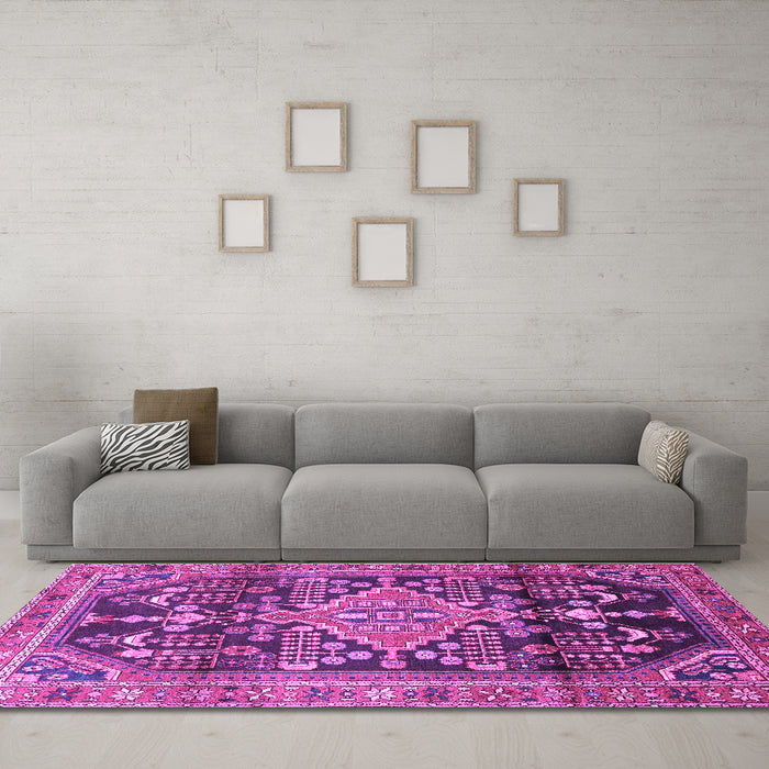 Machine Washable Persian Purple Traditional Area Rugs in a Living Room, wshtr612pur
