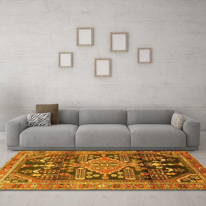 Machine Washable Persian Yellow Traditional Rug in a Living Room, wshtr612yw