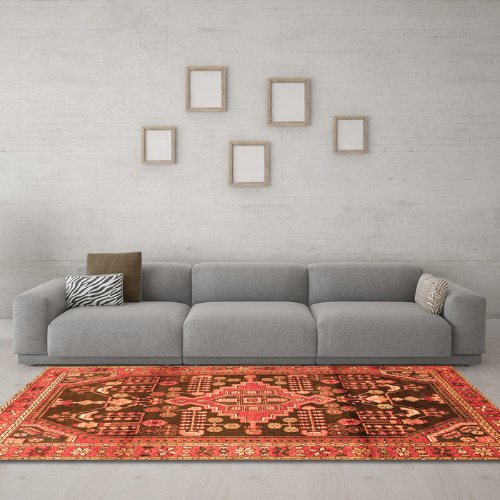 Machine Washable Persian Orange Traditional Area Rugs in a Living Room, wshtr612org