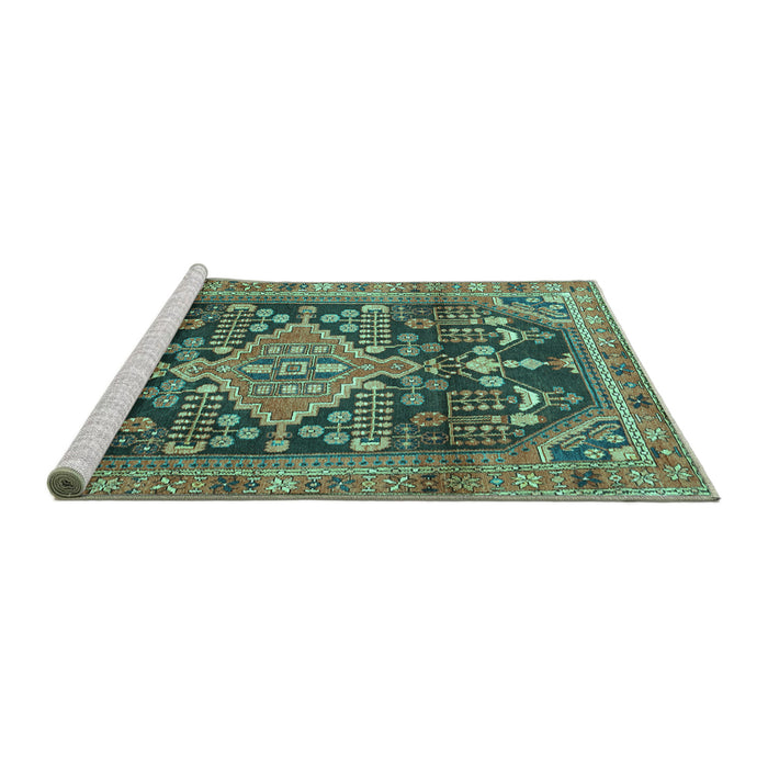 Sideview of Machine Washable Persian Turquoise Traditional Area Rugs, wshtr612turq