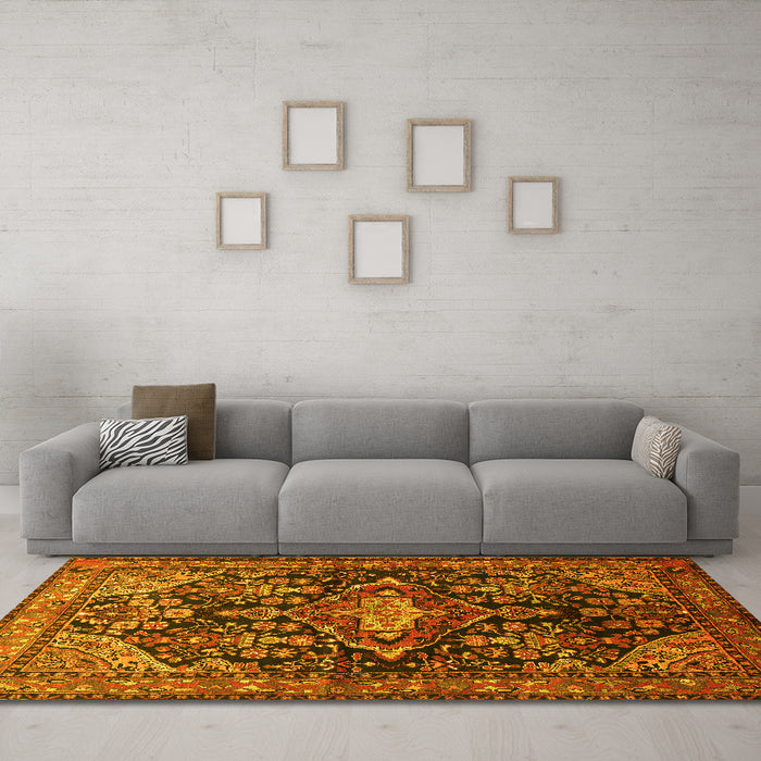 Machine Washable Persian Yellow Traditional Rug in a Living Room, wshtr613yw