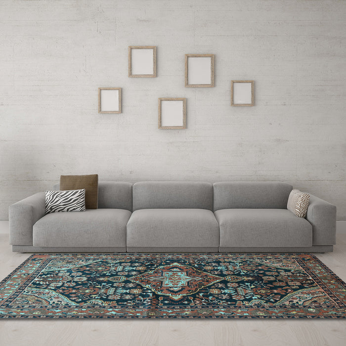 Machine Washable Persian Light Blue Traditional Rug in a Living Room, wshtr613lblu
