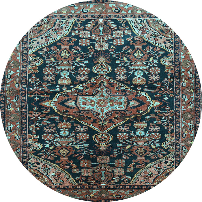 Round Machine Washable Persian Light Blue Traditional Rug, wshtr613lblu