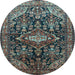 Round Machine Washable Persian Light Blue Traditional Rug, wshtr613lblu