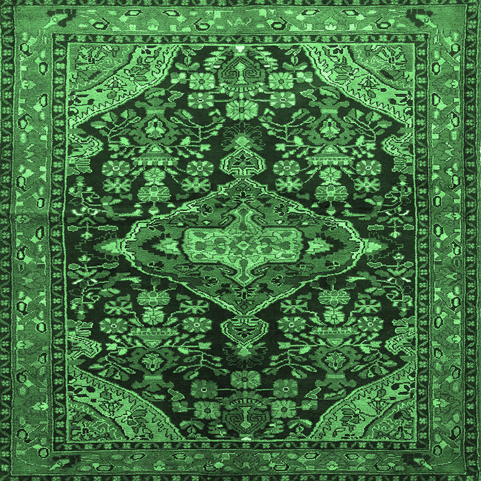 Square Machine Washable Persian Emerald Green Traditional Area Rugs, wshtr613emgrn
