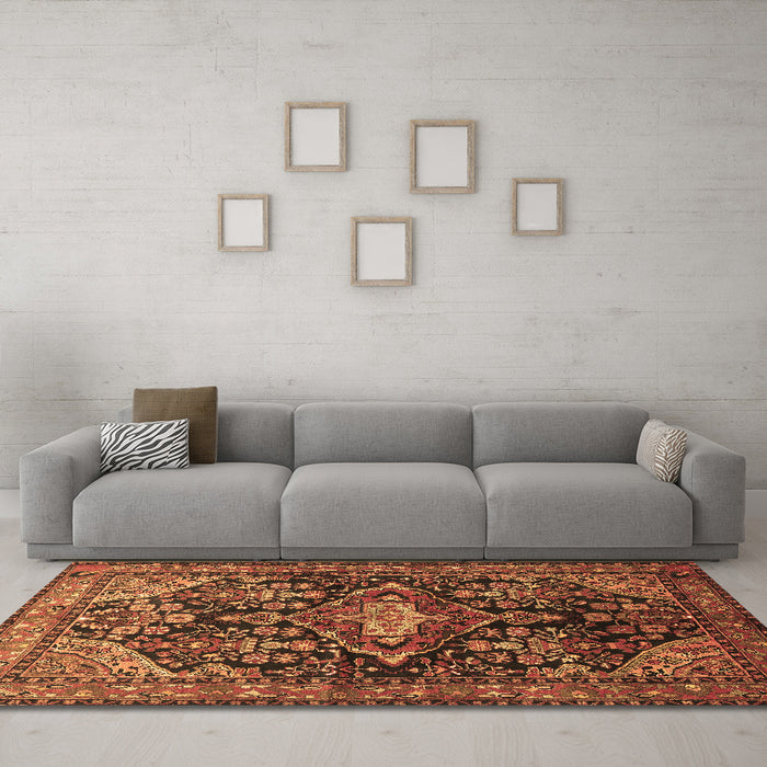 Machine Washable Persian Brown Traditional Rug in a Living Room,, wshtr613brn