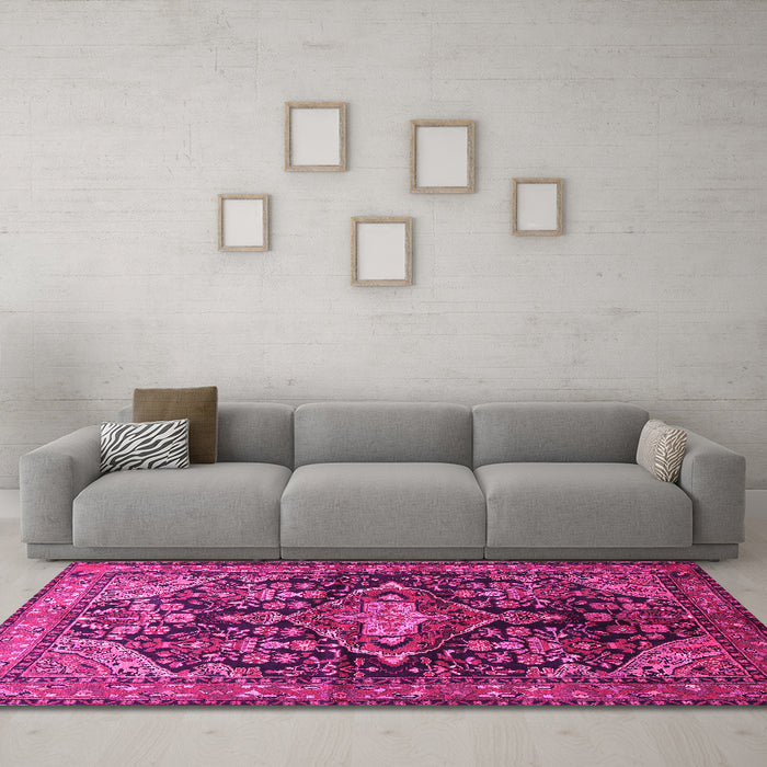 Machine Washable Persian Pink Traditional Rug in a Living Room, wshtr613pnk