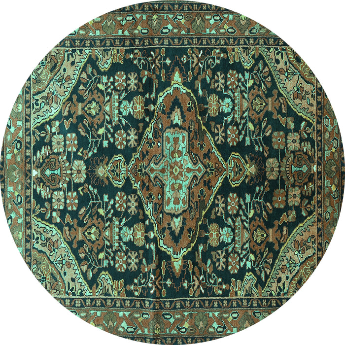 Round Machine Washable Persian Turquoise Traditional Area Rugs, wshtr613turq