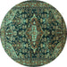 Round Machine Washable Persian Turquoise Traditional Area Rugs, wshtr613turq