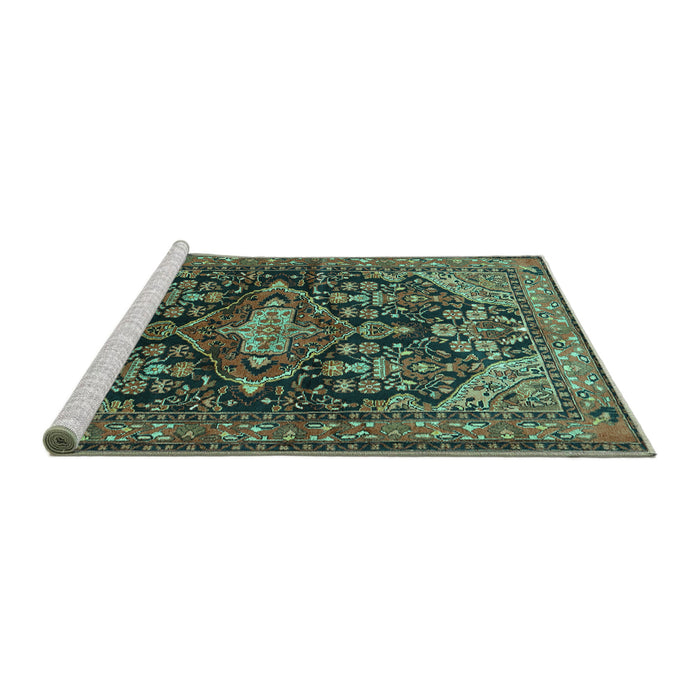Sideview of Machine Washable Persian Turquoise Traditional Area Rugs, wshtr613turq
