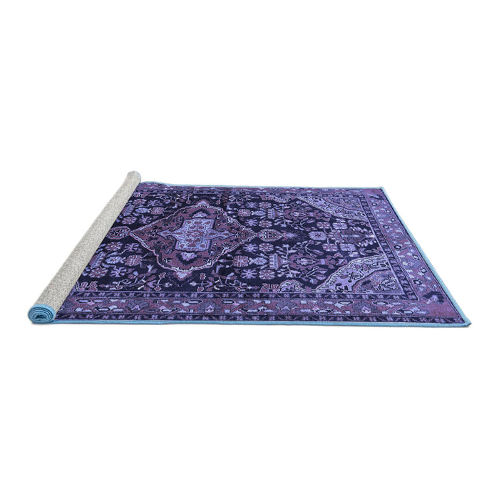 Sideview of Machine Washable Persian Blue Traditional Rug, wshtr613blu