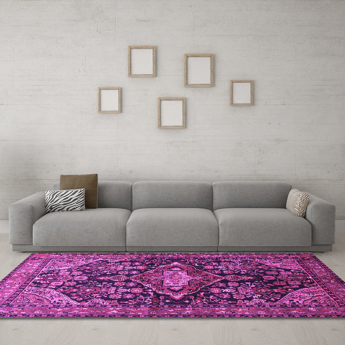 Machine Washable Persian Purple Traditional Area Rugs in a Living Room, wshtr613pur