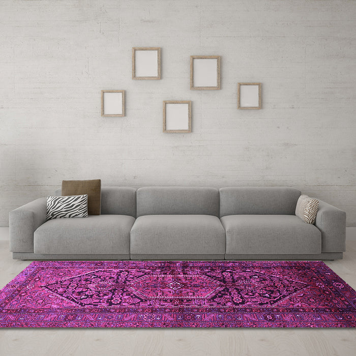 Machine Washable Persian Purple Traditional Area Rugs in a Living Room, wshtr614pur