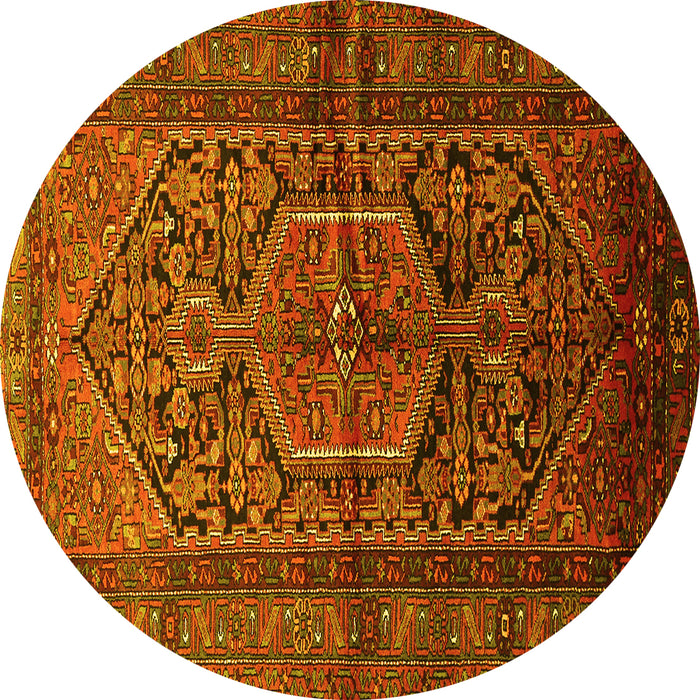 Round Persian Yellow Traditional Rug, tr614yw