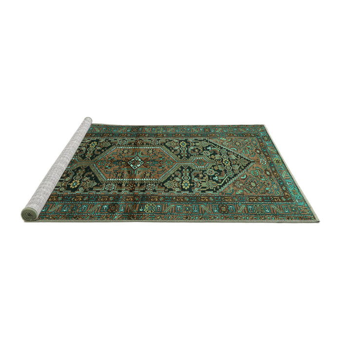 Sideview of Machine Washable Persian Turquoise Traditional Area Rugs, wshtr614turq