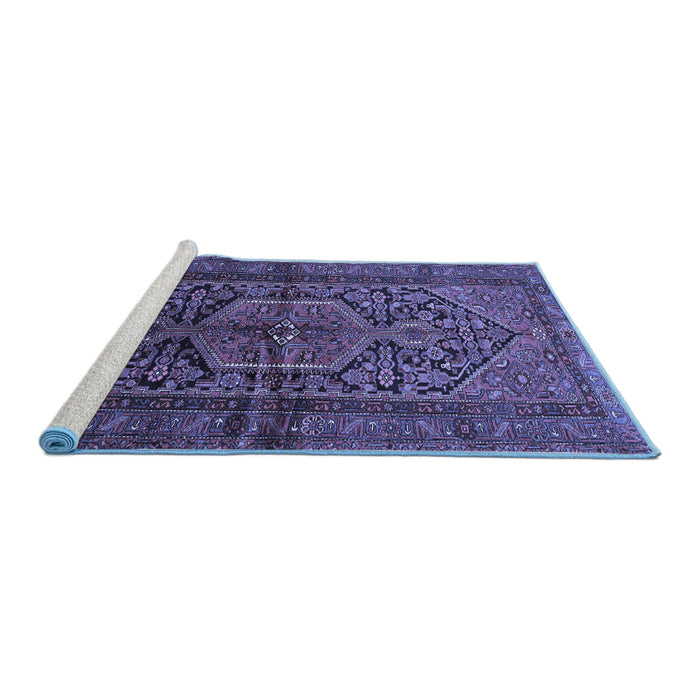 Sideview of Machine Washable Persian Blue Traditional Rug, wshtr614blu