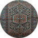 Round Machine Washable Persian Light Blue Traditional Rug, wshtr614lblu