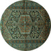 Round Machine Washable Persian Turquoise Traditional Area Rugs, wshtr614turq