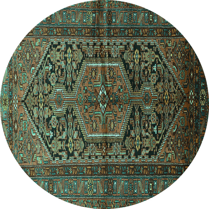 Round Persian Turquoise Traditional Rug, tr614turq