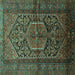 Square Machine Washable Persian Turquoise Traditional Area Rugs, wshtr614turq