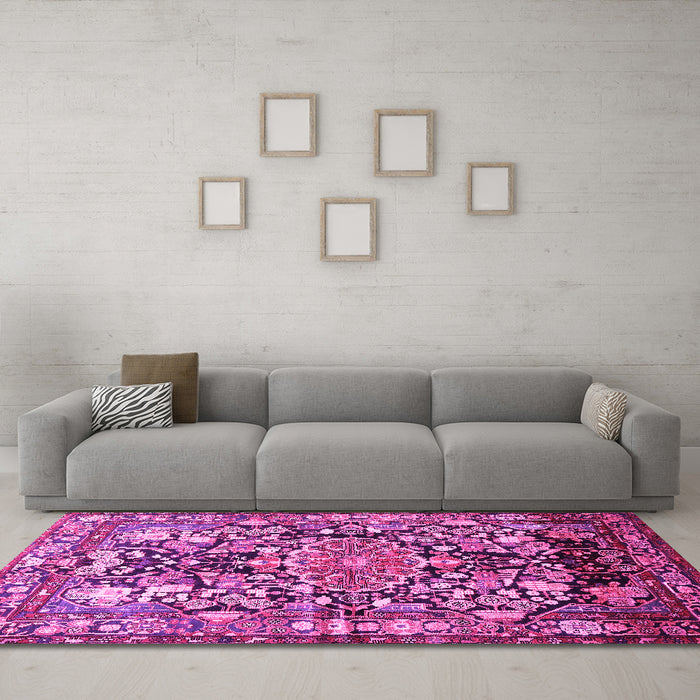 Machine Washable Animal Pink Traditional Rug in a Living Room, wshtr615pnk