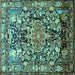 Square Animal Turquoise Traditional Rug, tr615turq