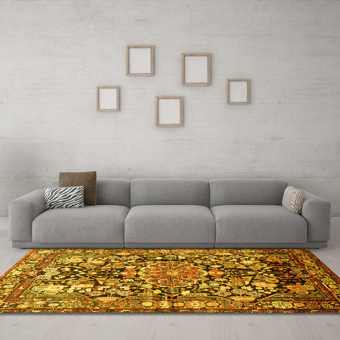 Machine Washable Animal Yellow Traditional Rug in a Living Room, wshtr615yw