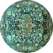 Round Machine Washable Animal Turquoise Traditional Area Rugs, wshtr615turq