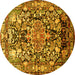 Round Machine Washable Animal Yellow Traditional Rug, wshtr615yw