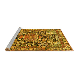 Sideview of Machine Washable Animal Yellow Traditional Rug, wshtr615yw