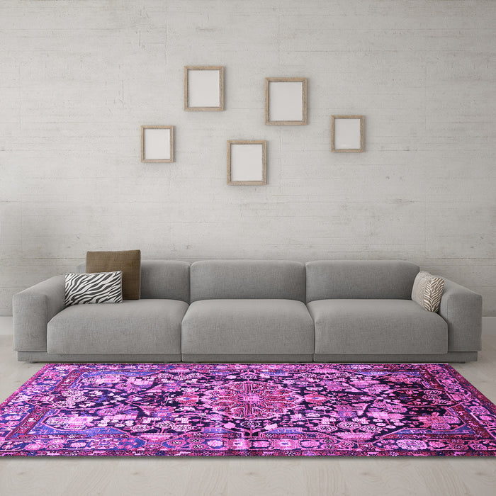 Machine Washable Animal Purple Traditional Area Rugs in a Living Room, wshtr615pur