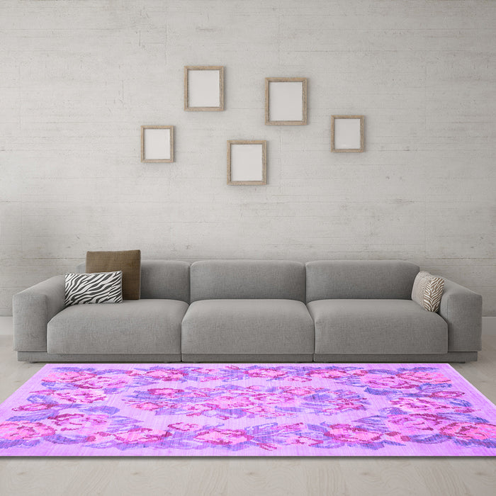 Machine Washable Medallion Purple French Area Rugs in a Living Room, wshtr616pur