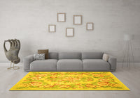 Machine Washable Medallion Yellow French Rug, wshtr616yw