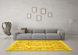 Machine Washable Medallion Yellow French Rug in a Living Room, wshtr616yw