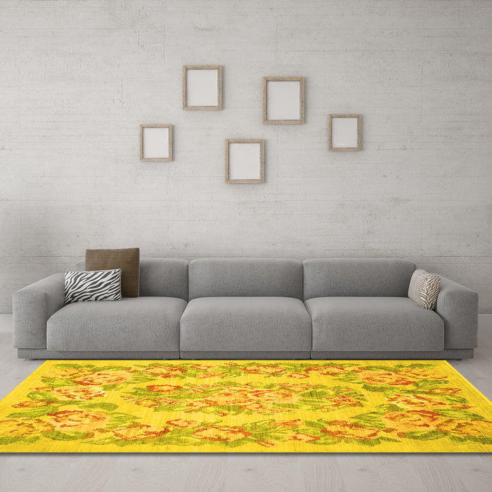 Machine Washable Medallion Yellow French Rug in a Living Room, wshtr616yw