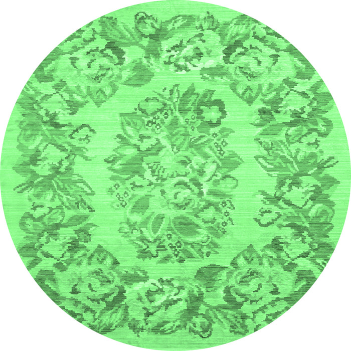 Round Machine Washable Medallion Emerald Green French Area Rugs, wshtr616emgrn