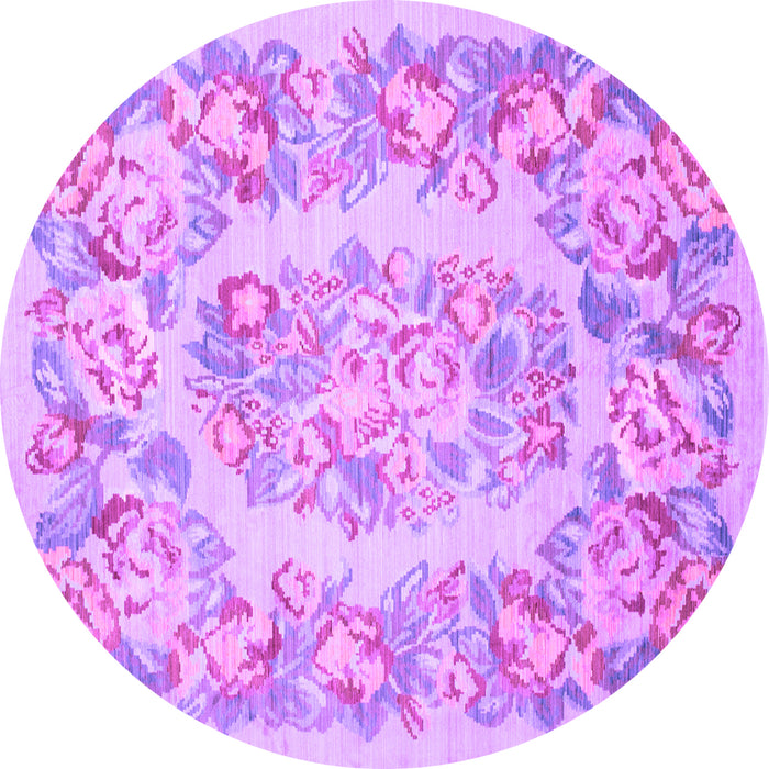 Round Machine Washable Medallion Purple French Area Rugs, wshtr616pur