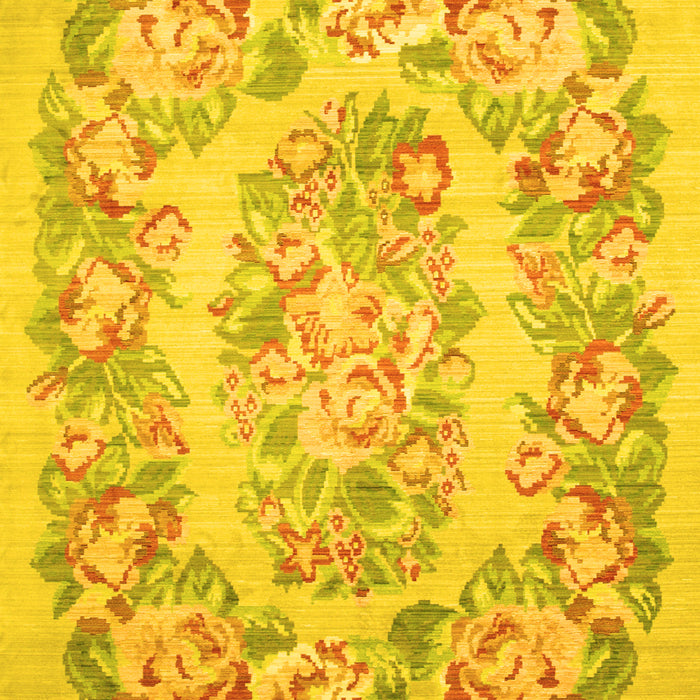 Machine Washable Medallion Yellow French Rug, wshtr616yw