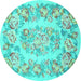 Round Machine Washable Medallion Turquoise French Area Rugs, wshtr616turq